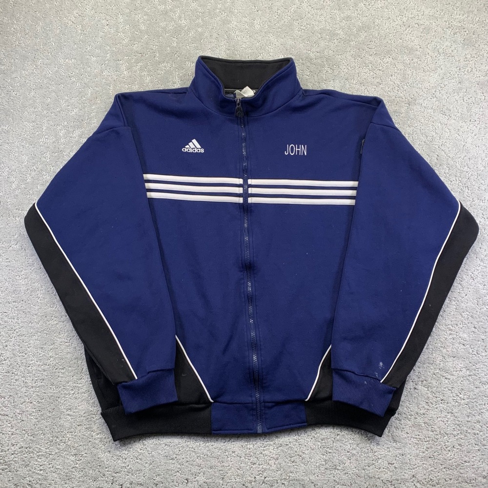 Vintage Adidas Soccer Mens Track Jacket XL Blue Black Stripes FC Marauders Y2k
